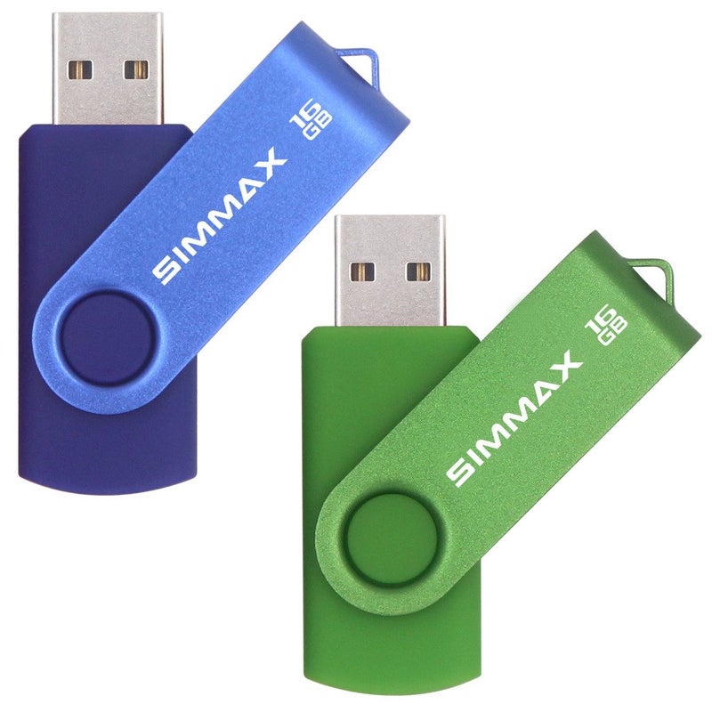 SIMMAX USB Flash Drives 2 Pack 16GB Memory Stick Swivel Design USB 2.0 Flash Drive Thumb Drive Zip Drives (16GB Blue Green) - Image 1